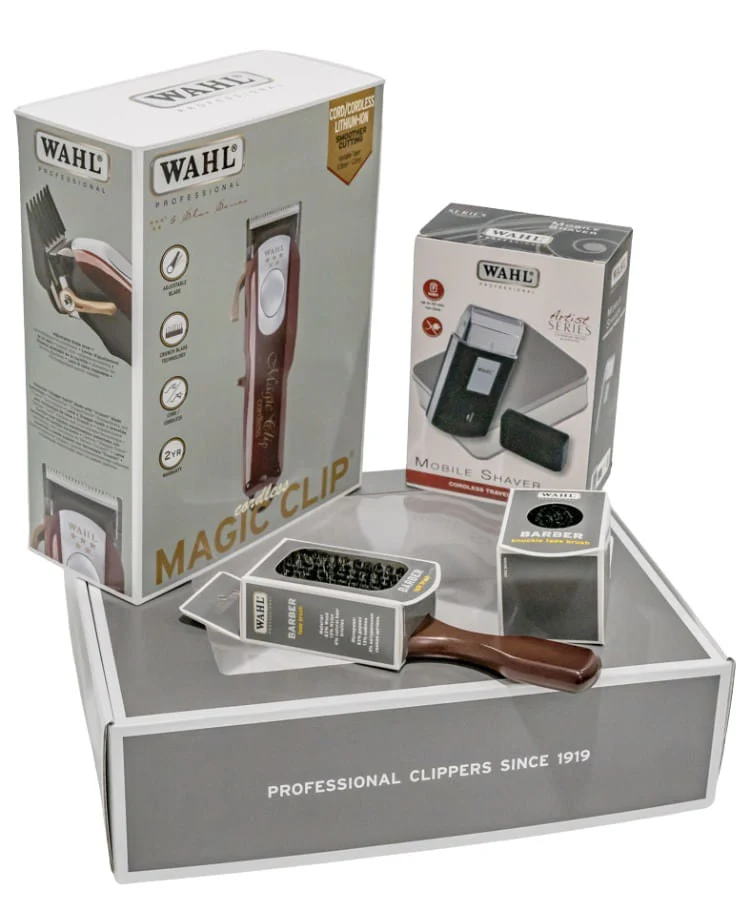 Set Combo Profesional Wahl Masina De Tuns Magic Clip + Travel Shaver + Fade Brush + Barber Fade Brush